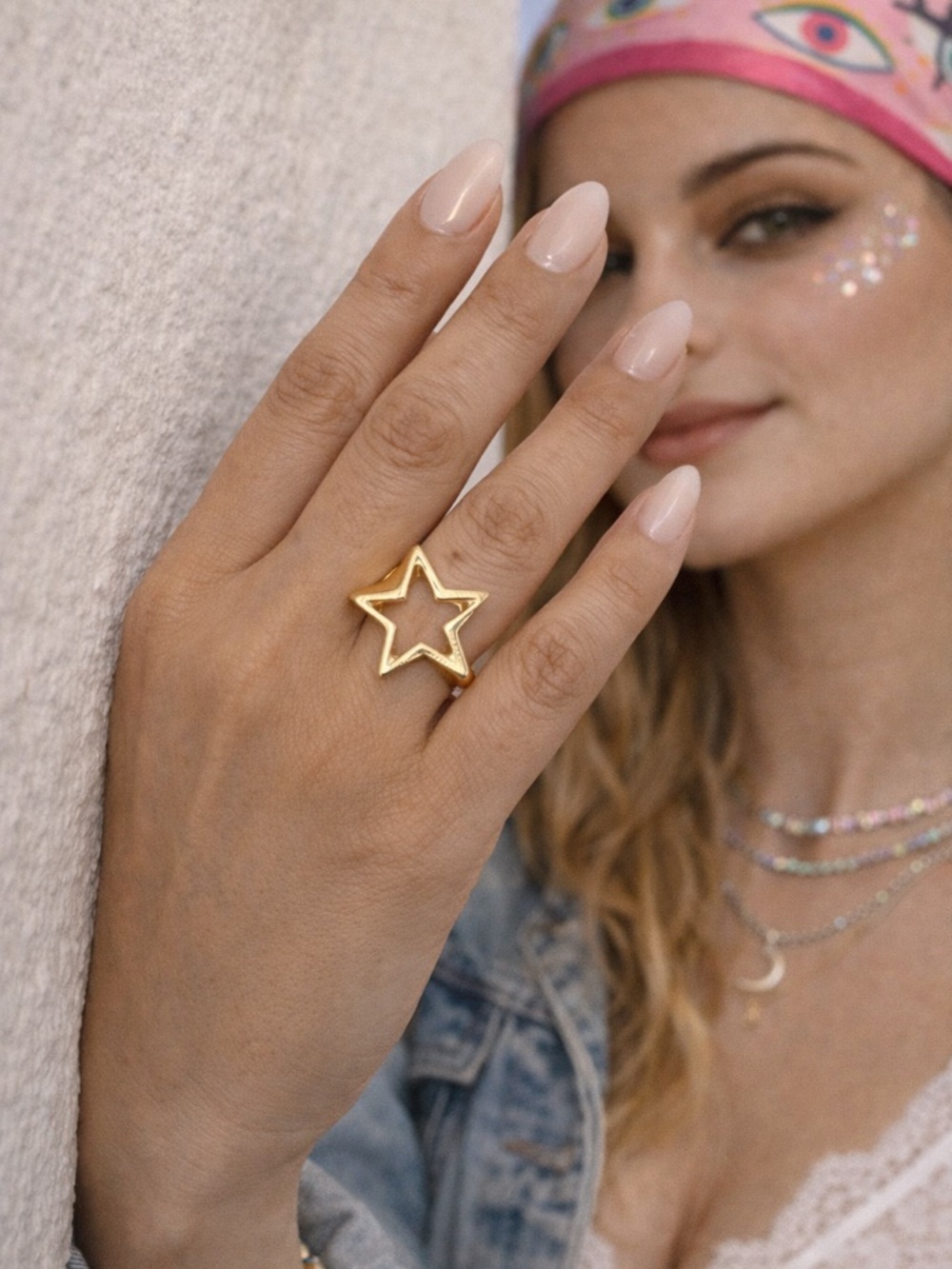 Gold Star Ring – Adjustable Open Statement Ring – Y2K Festival